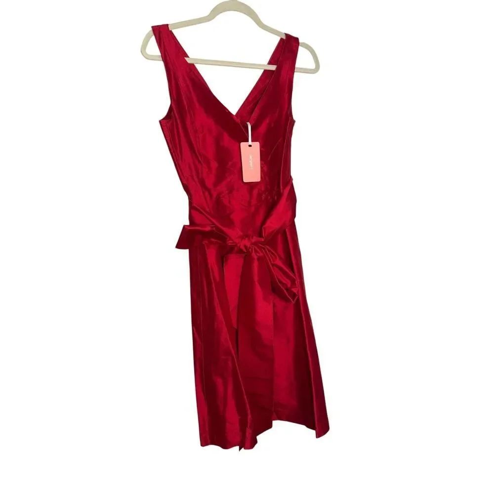 Nwt Lulakate Red Silk Mini Dress With Sash Women’s Sz. 12 — image 3 of 6